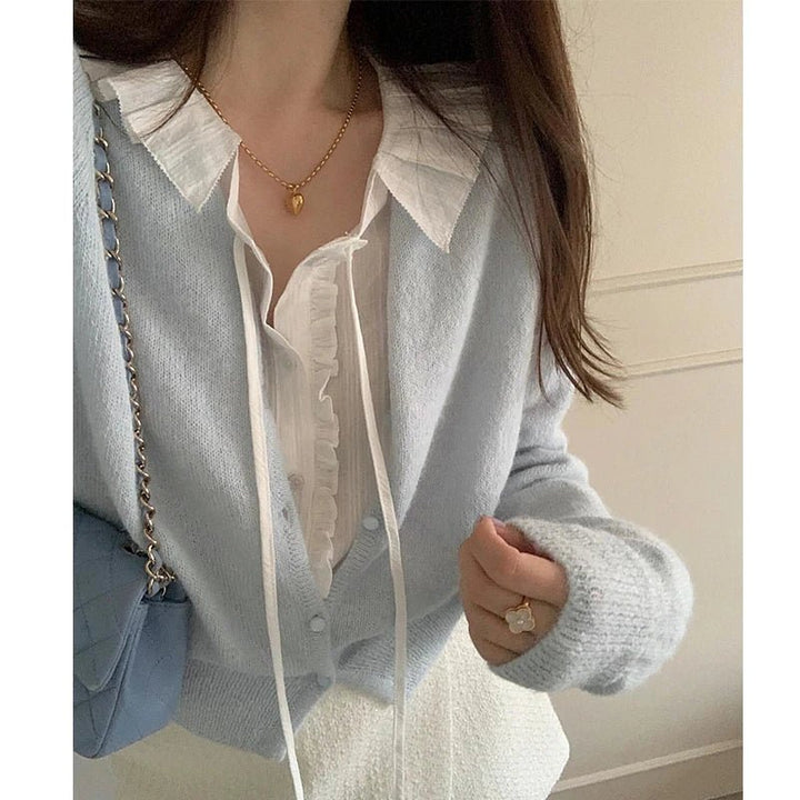 White Bubble Sleeve Shirt – Korean Loose Fit Long Sleeve Spring Blouse - VeauBeauty