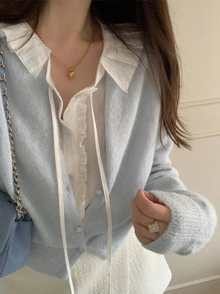 White Bubble Sleeve Shirt – Korean Loose Fit Long Sleeve Spring Blouse - VeauBeauty