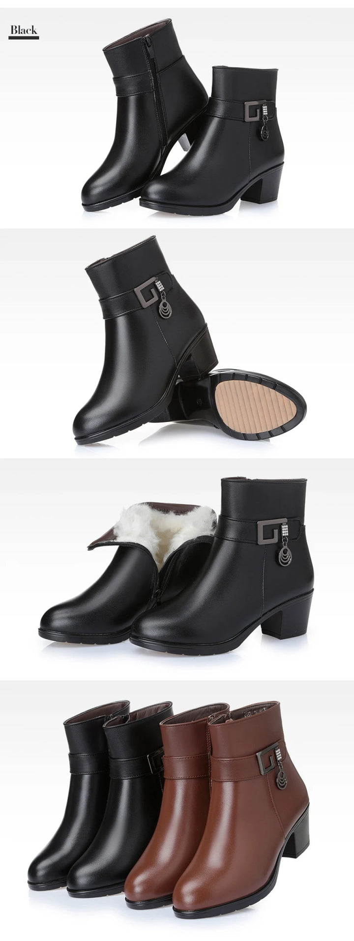 Winter Wool - Lined Genuine Leather Boots – Large Size Ankle Snow Boots - VeauBeauty