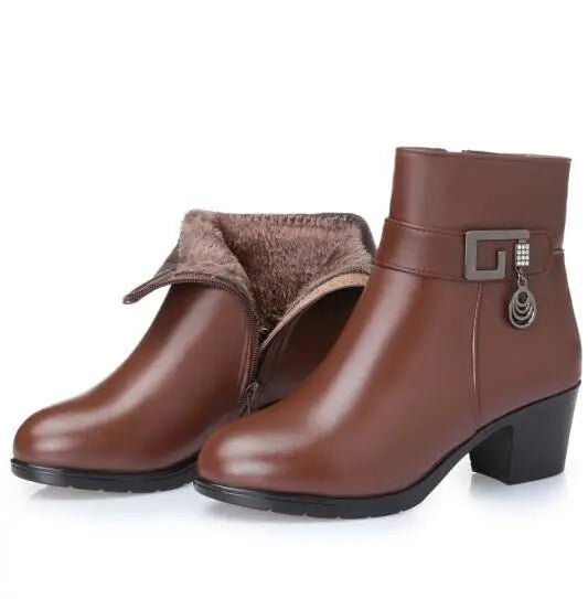 Winter Wool - Lined Genuine Leather Boots – Large Size Ankle Snow Boots - VeauBeauty