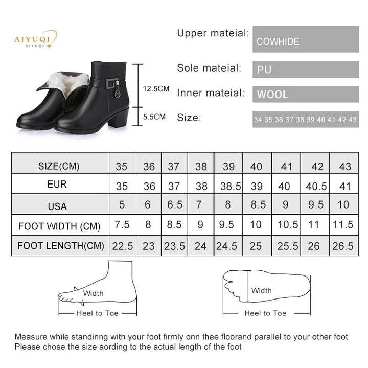 Winter Wool - Lined Genuine Leather Boots – Large Size Ankle Snow Boots - VeauBeauty