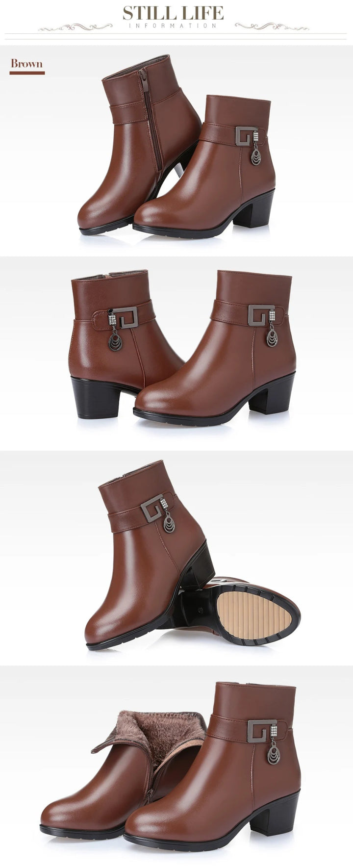 Winter Wool - Lined Genuine Leather Boots – Large Size Ankle Snow Boots - VeauBeauty