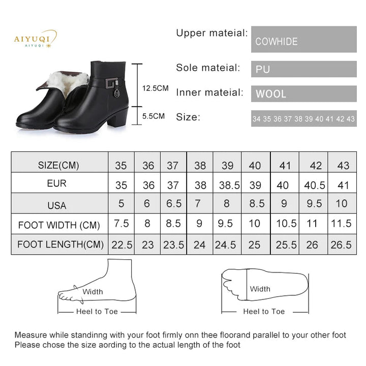 Winter Wool - Lined Genuine Leather Boots – Large Size Ankle Snow Boots - VeauBeauty