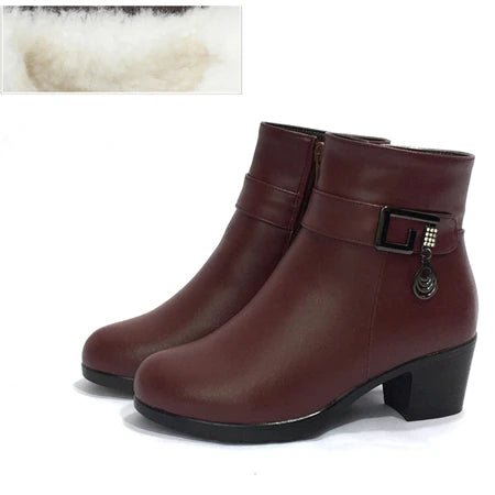 Winter Wool - Lined Genuine Leather Boots – Large Size Ankle Snow Boots - VeauBeauty