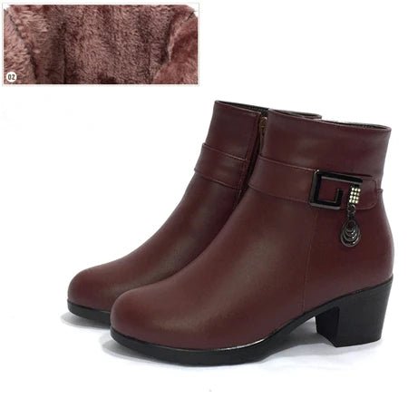 Winter Wool - Lined Genuine Leather Boots – Large Size Ankle Snow Boots - VeauBeauty