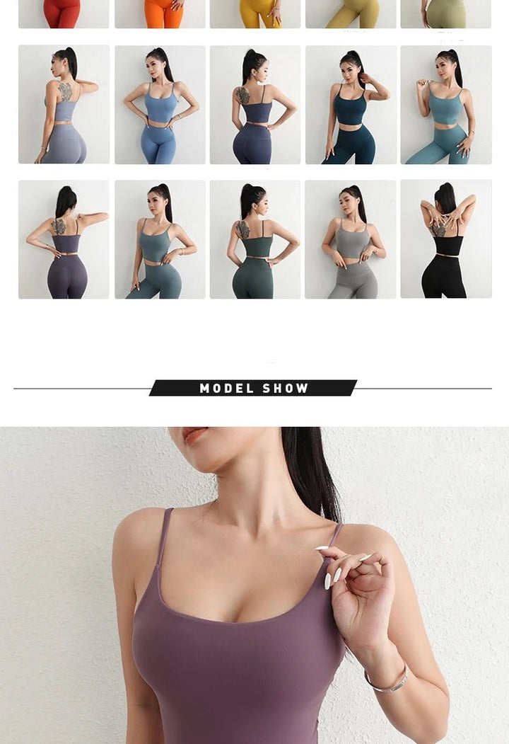 Women's Adjustable Strap Yoga Set – U - Cut Sports Bra & Scrunch Butt Leggings - VeauBeauty
