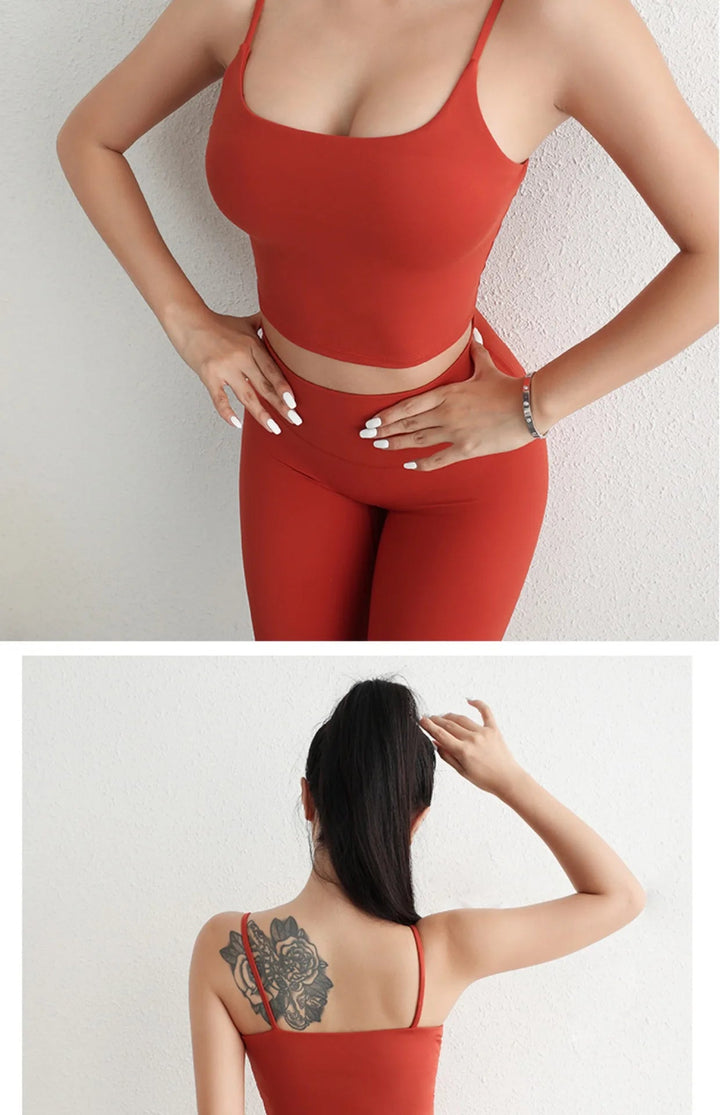 Women's Adjustable Strap Yoga Set – U - Cut Sports Bra & Scrunch Butt Leggings - VeauBeauty