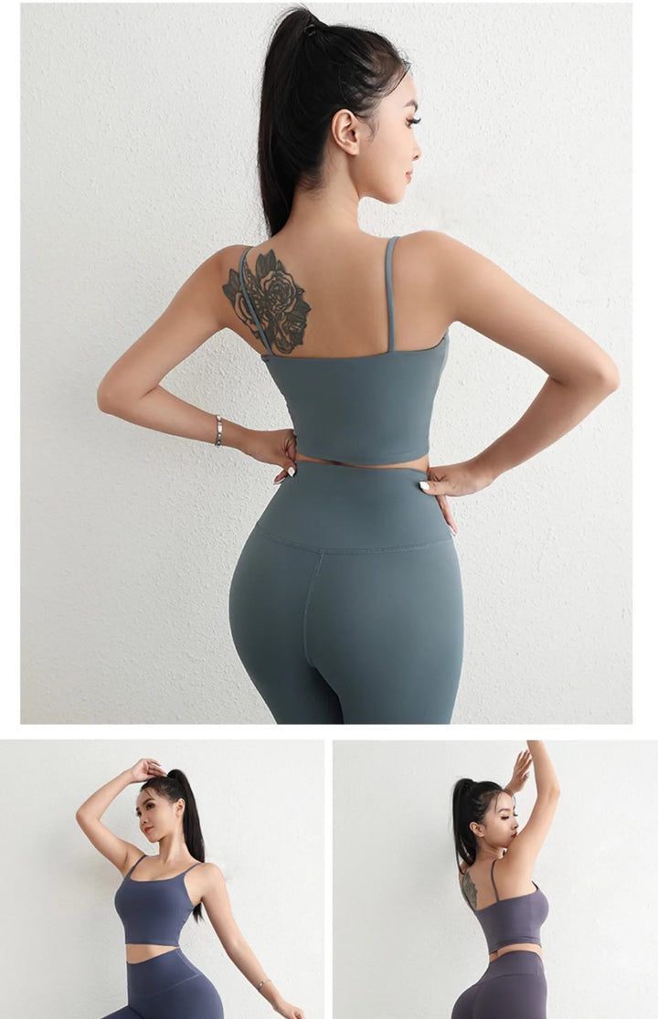 Women's Adjustable Strap Yoga Set – U - Cut Sports Bra & Scrunch Butt Leggings - VeauBeauty