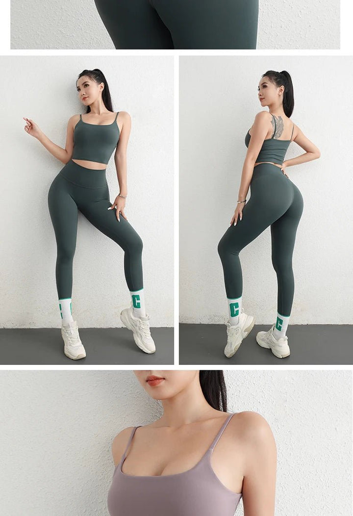 Women's Adjustable Strap Yoga Set – U - Cut Sports Bra & Scrunch Butt Leggings - VeauBeauty