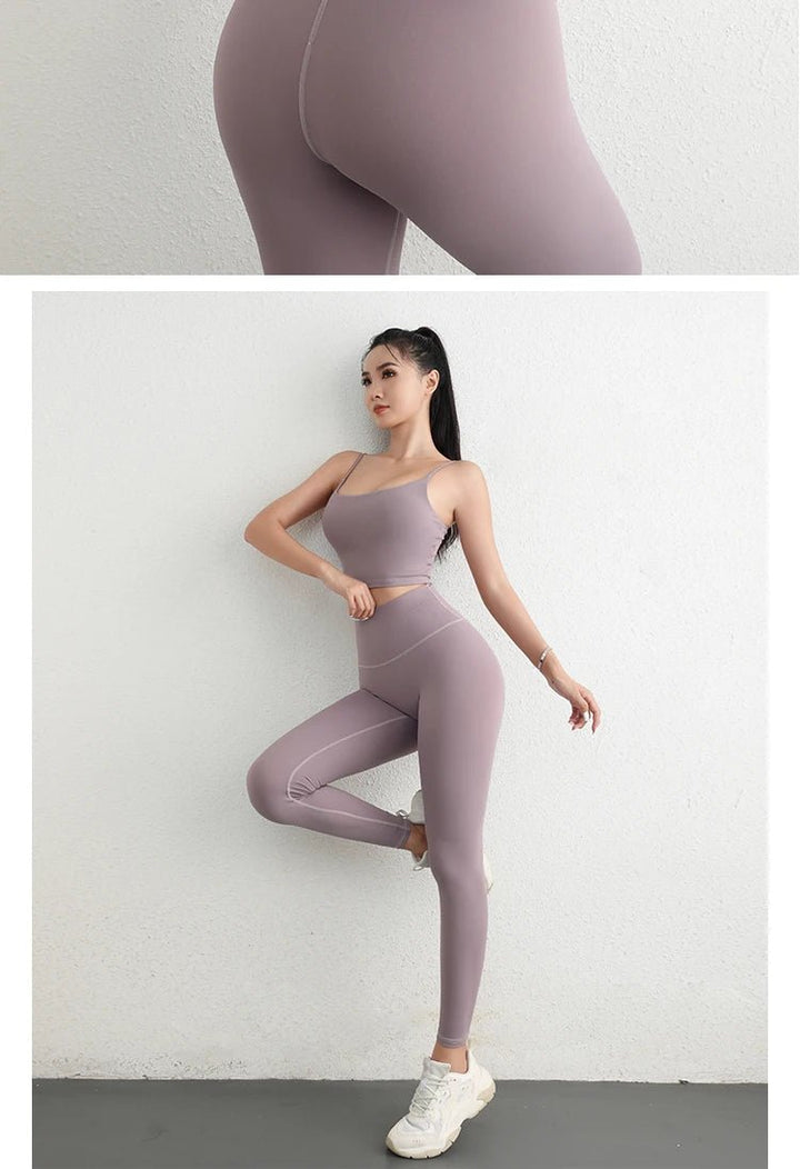 Women's Adjustable Strap Yoga Set – U - Cut Sports Bra & Scrunch Butt Leggings - VeauBeauty