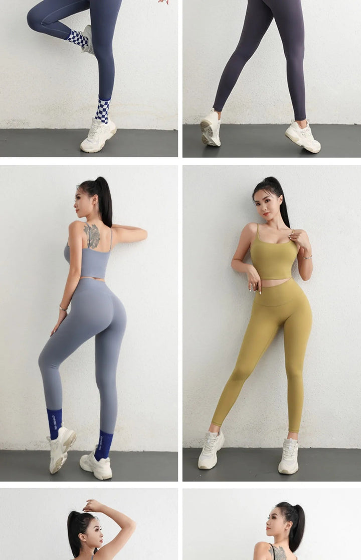 Women's Adjustable Strap Yoga Set – U - Cut Sports Bra & Scrunch Butt Leggings - VeauBeauty