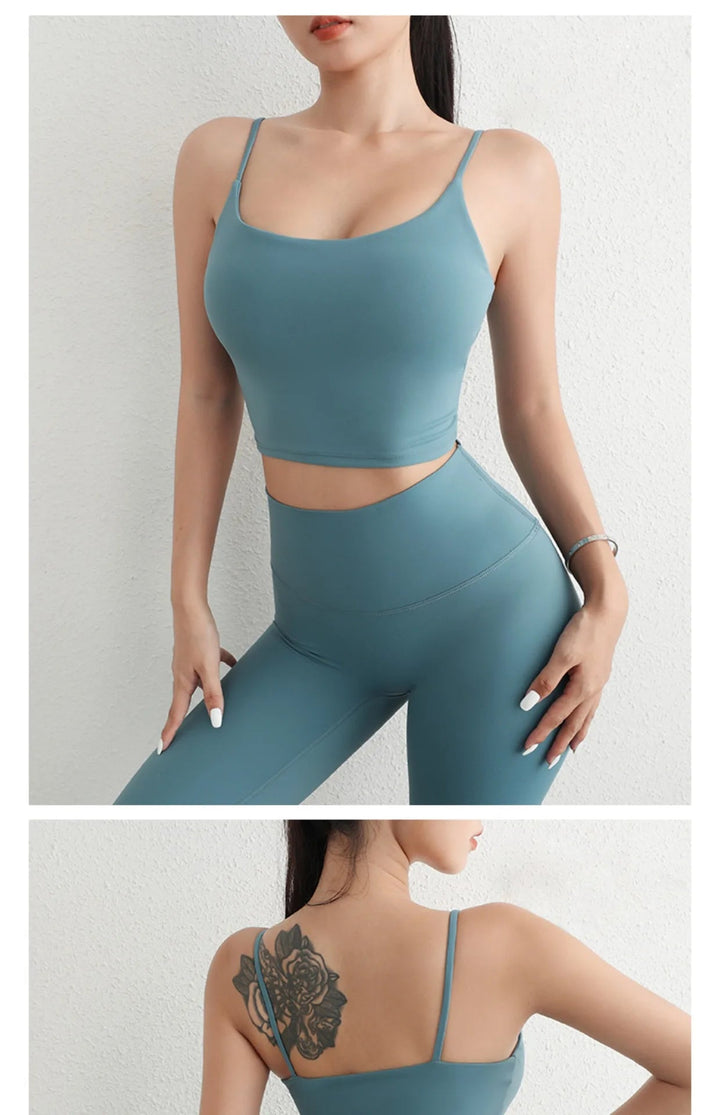 Women's Adjustable Strap Yoga Set – U - Cut Sports Bra & Scrunch Butt Leggings - VeauBeauty