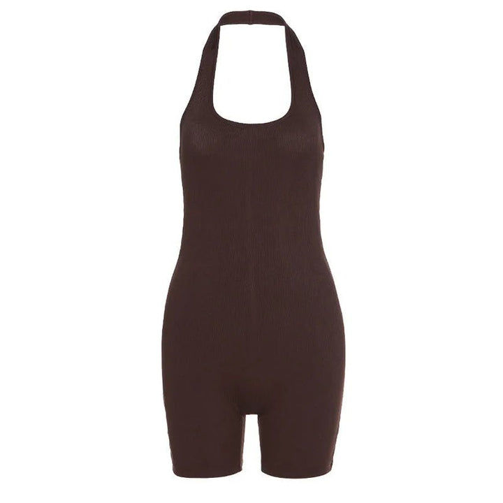 Women's Backless Halter Ribbed Bodysuit – Sexy One - Piece Summer Romper - VeauBeauty