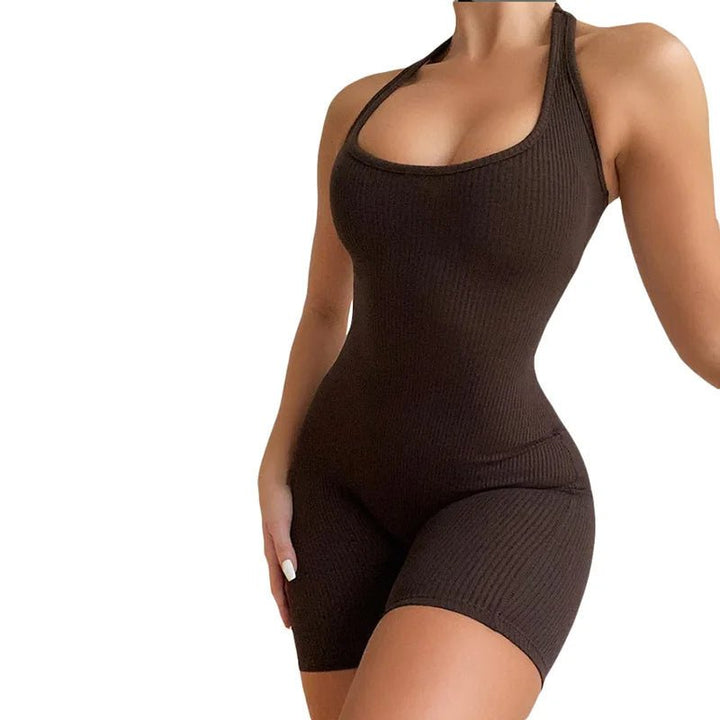 Women's Backless Halter Ribbed Bodysuit – Sexy One - Piece Summer Romper - VeauBeauty