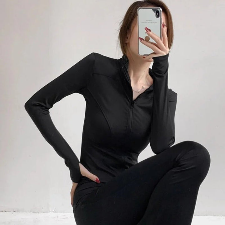 Women's Breathable Long Sleeve Workout Yoga Jacket – Activewear Gym Zip - Up - VeauBeauty
