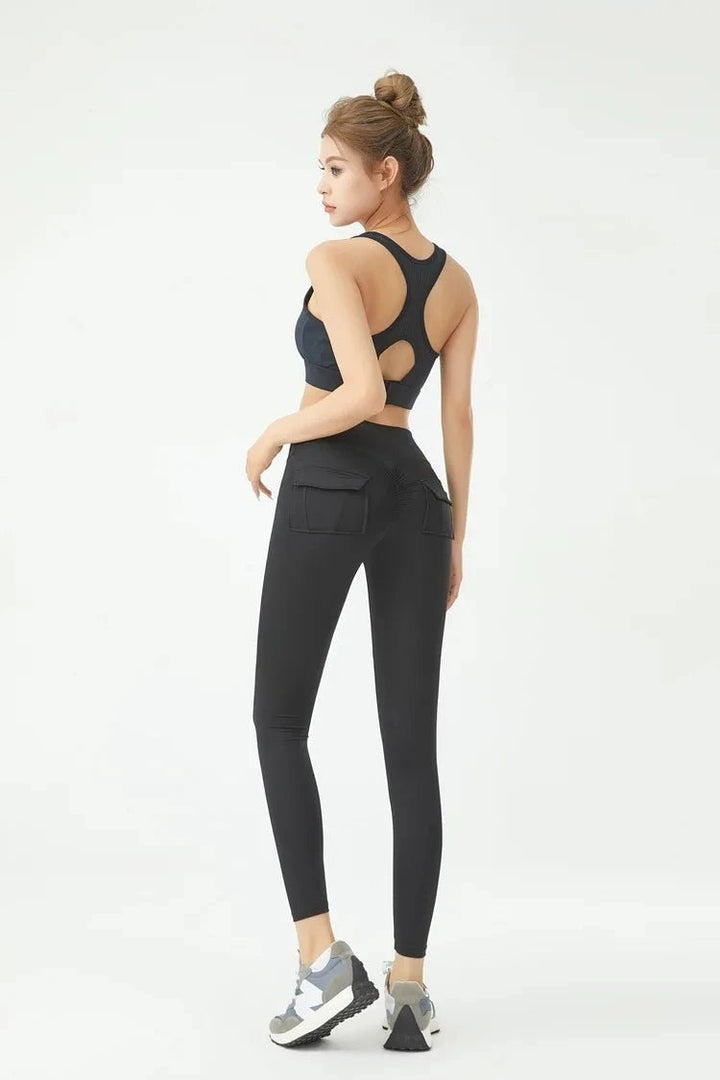 Women's Cargo Wind Fitness Pants – High Waist Stretch Yoga Leggings with Pockets - VeauBeauty
