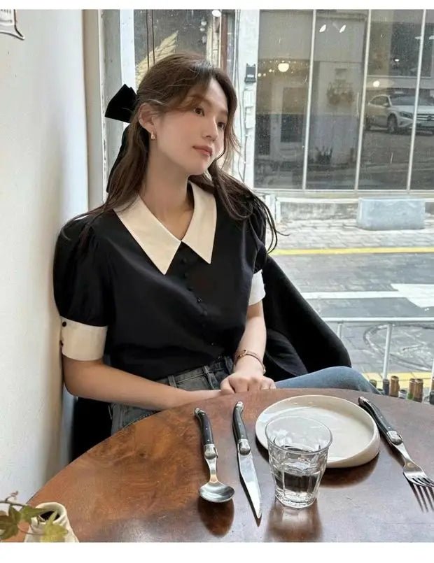 Women's Color Block Short Sleeve Shirt – Loose Fit Summer Commute Top - VeauBeauty