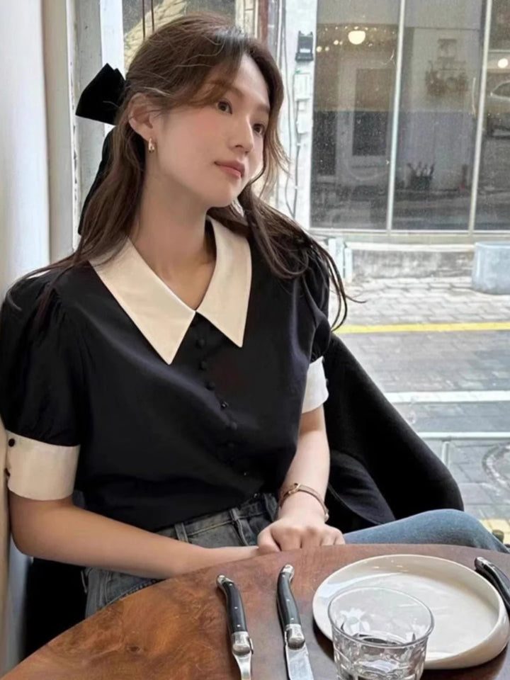 Women's Color Block Short Sleeve Shirt – Loose Fit Summer Commute Top - VeauBeauty