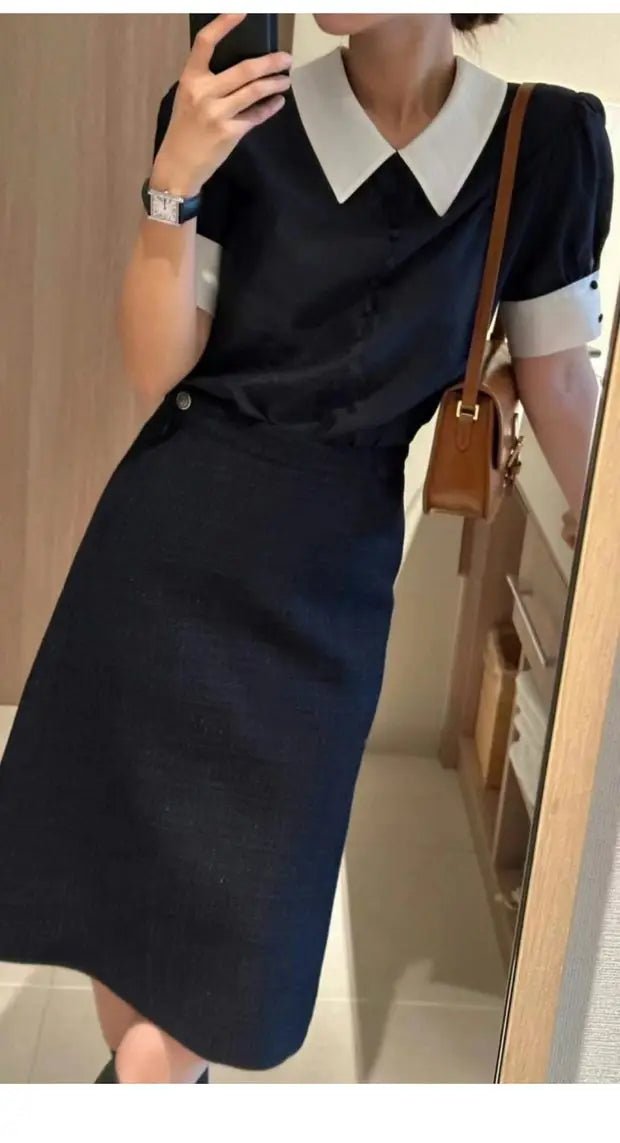 Women's Color Block Short Sleeve Shirt – Loose Fit Summer Commute Top - VeauBeauty
