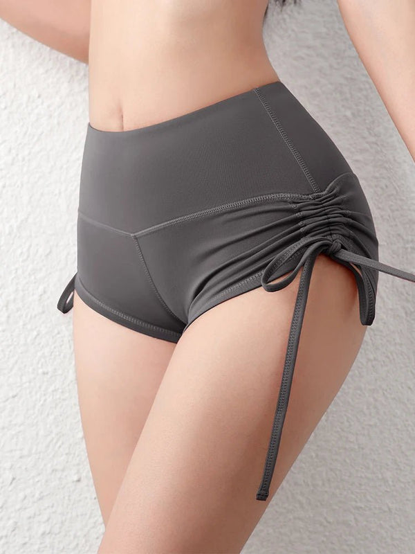 Women's Drawstring Side Bandage Yoga Shorts – High Waist Hip Lift Fitness Wear - VeauBeauty
