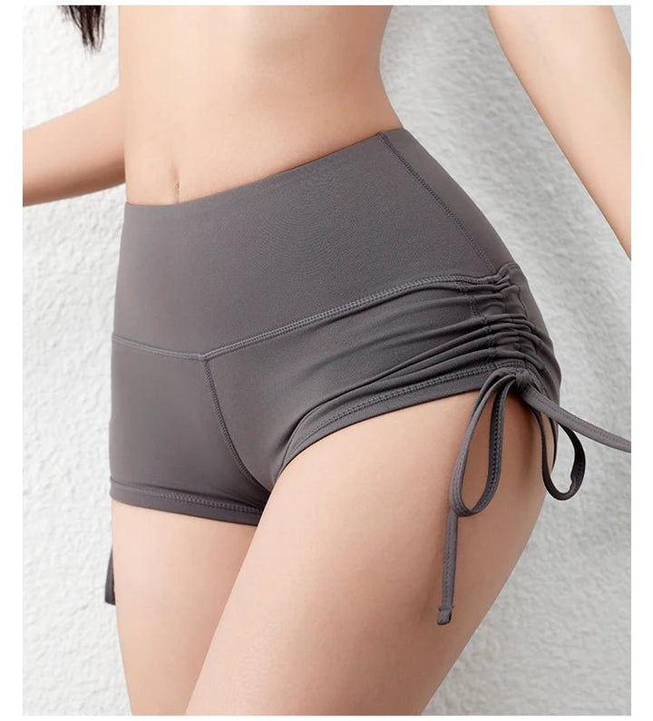 Women's Drawstring Side Bandage Yoga Shorts – High Waist Hip Lift Fitness Wear - VeauBeauty