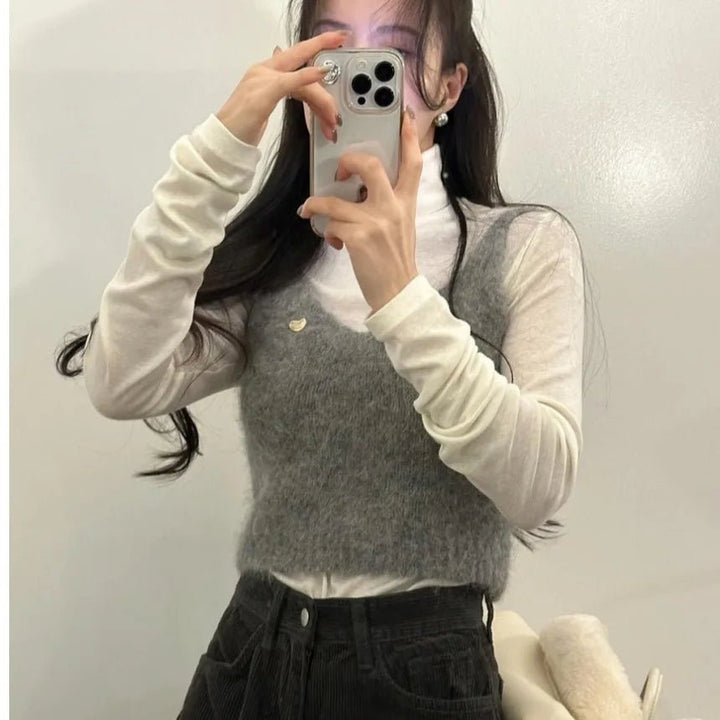 Women's Faux Fur V - Neck Vest – Spring Collection Elegant Outerwear - VeauBeauty