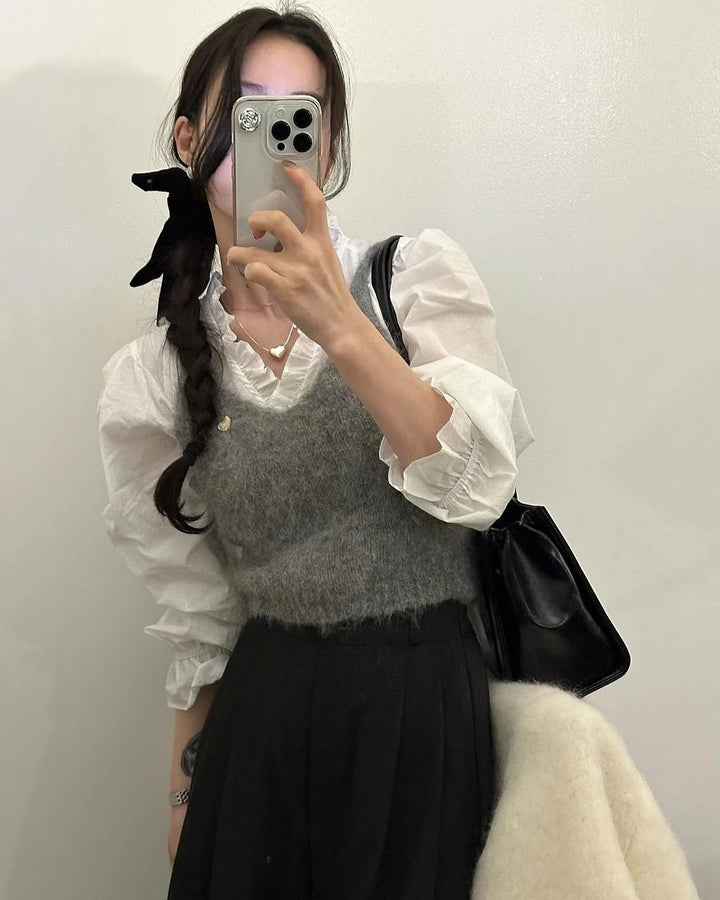 Women's Faux Fur V - Neck Vest – Spring Collection Elegant Outerwear - VeauBeauty