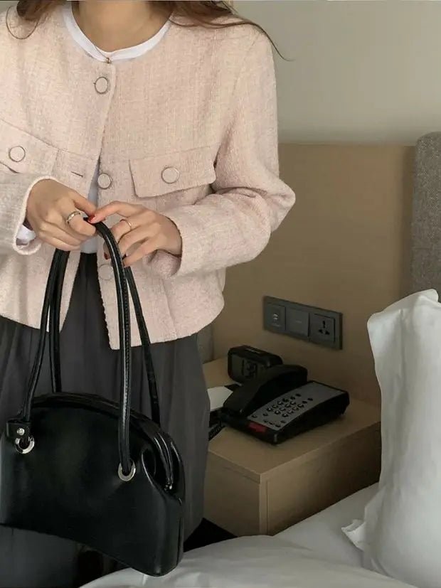 Women's French Style Short Coat – Elegant Single - Breasted Autumn Jacket - VeauBeauty