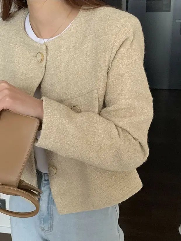 Women's French Style Short Coat – Elegant Single - Breasted Autumn Jacket - VeauBeauty