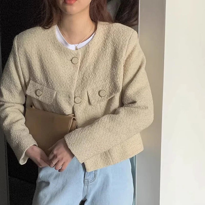 Women's French Style Short Coat – Elegant Single - Breasted Autumn Jacket - VeauBeauty