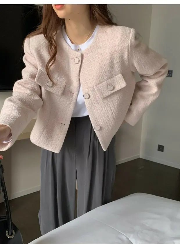 Women's French Style Short Coat – Elegant Single - Breasted Autumn Jacket - VeauBeauty