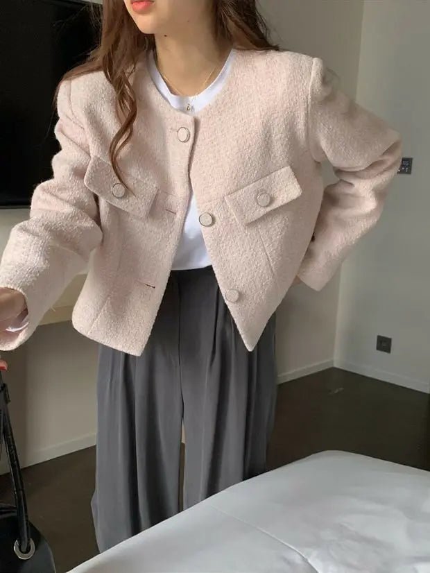 Women's French Style Short Coat – Elegant Single - Breasted Autumn Jacket - VeauBeauty
