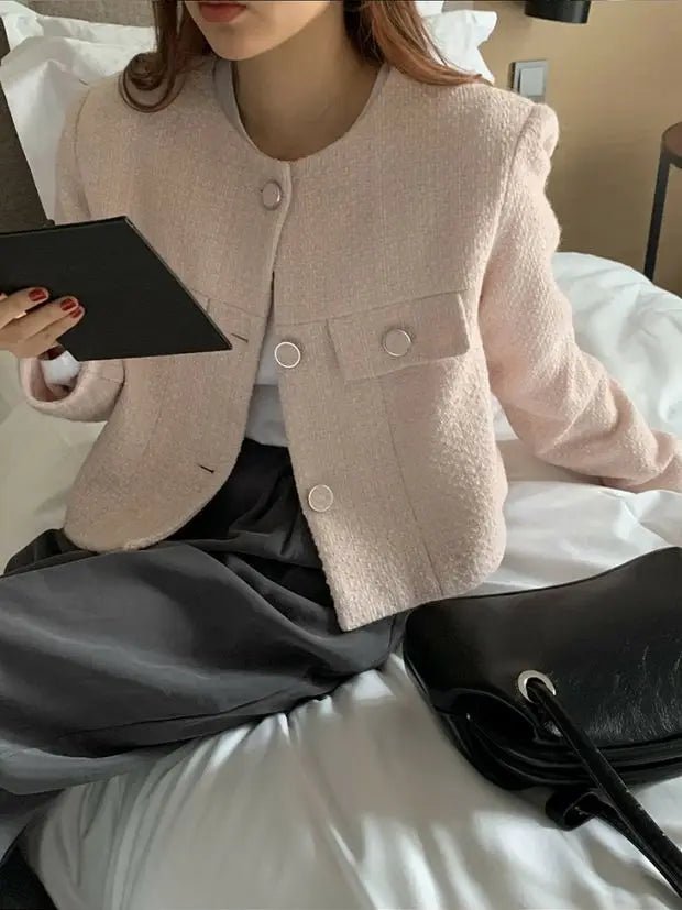 Women's French Style Short Coat – Elegant Single - Breasted Autumn Jacket - VeauBeauty