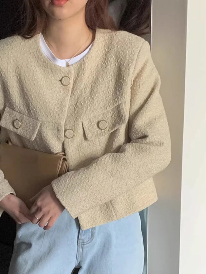 Women's French Style Short Coat – Elegant Single - Breasted Autumn Jacket - VeauBeauty