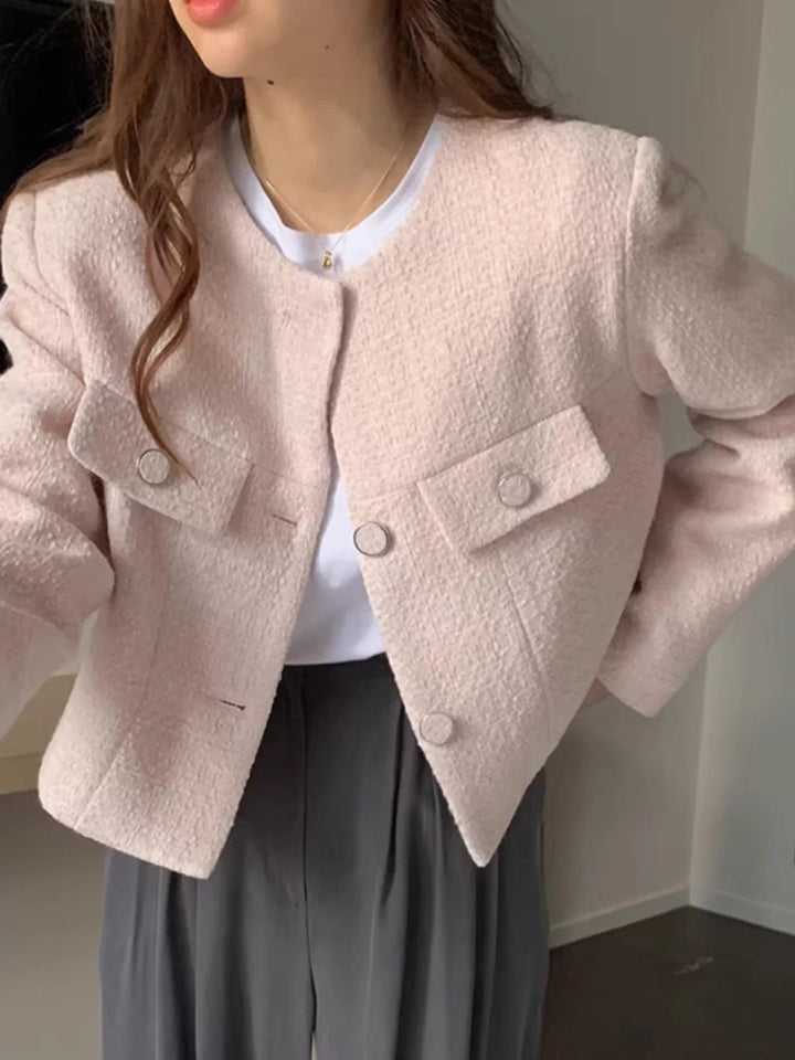 Women's French Style Short Coat – Elegant Single - Breasted Autumn Jacket - VeauBeauty