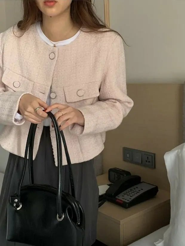 Women's French Style Short Coat – Elegant Single - Breasted Autumn Jacket - VeauBeauty