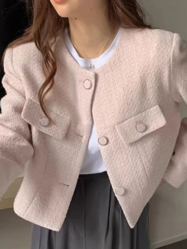 Women's French Style Short Coat – Elegant Single - Breasted Autumn Jacket - VeauBeauty