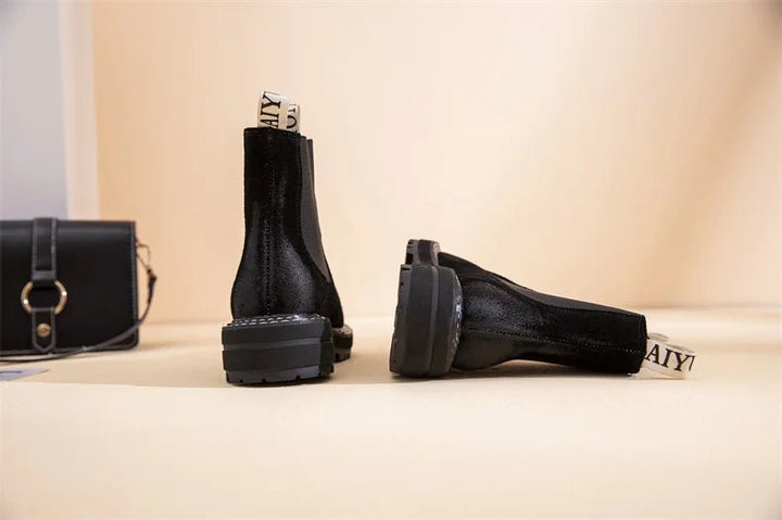 Women's Genuine Leather Chelsea Boots – Thick Sole Winter Ankle Martin Boots - VeauBeauty