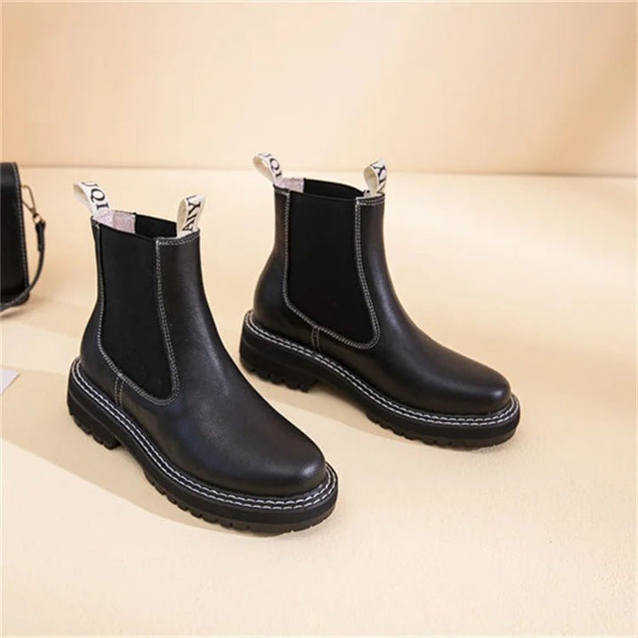 Women's Genuine Leather Chelsea Boots – Thick Sole Winter Ankle Martin Boots - VeauBeauty