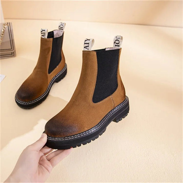 Women's Genuine Leather Chelsea Boots – Thick Sole Winter Ankle Martin Boots - VeauBeauty