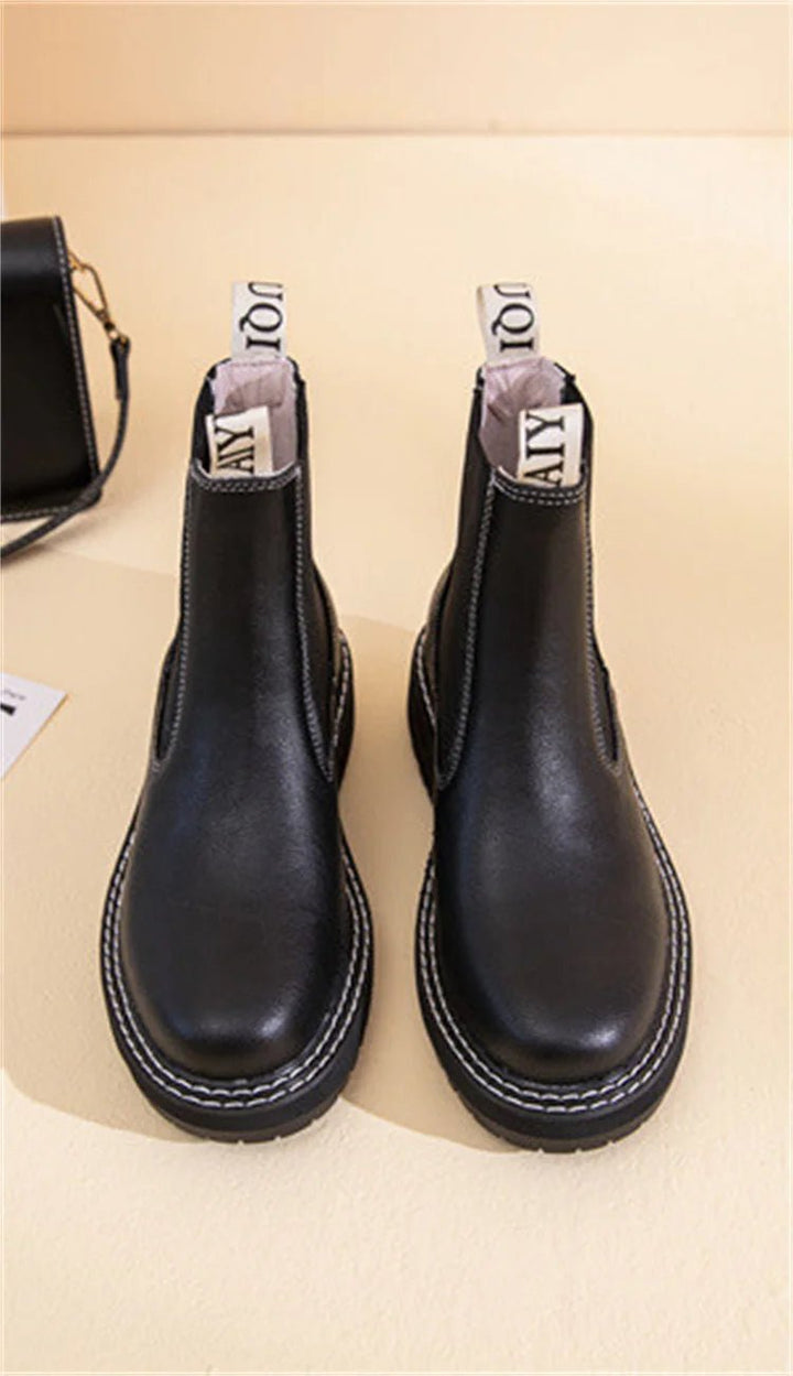 Women's Genuine Leather Chelsea Boots – Thick Sole Winter Ankle Martin Boots - VeauBeauty