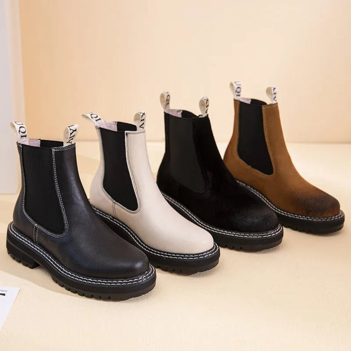 Women's Genuine Leather Chelsea Boots – Thick Sole Winter Ankle Martin Boots - VeauBeauty