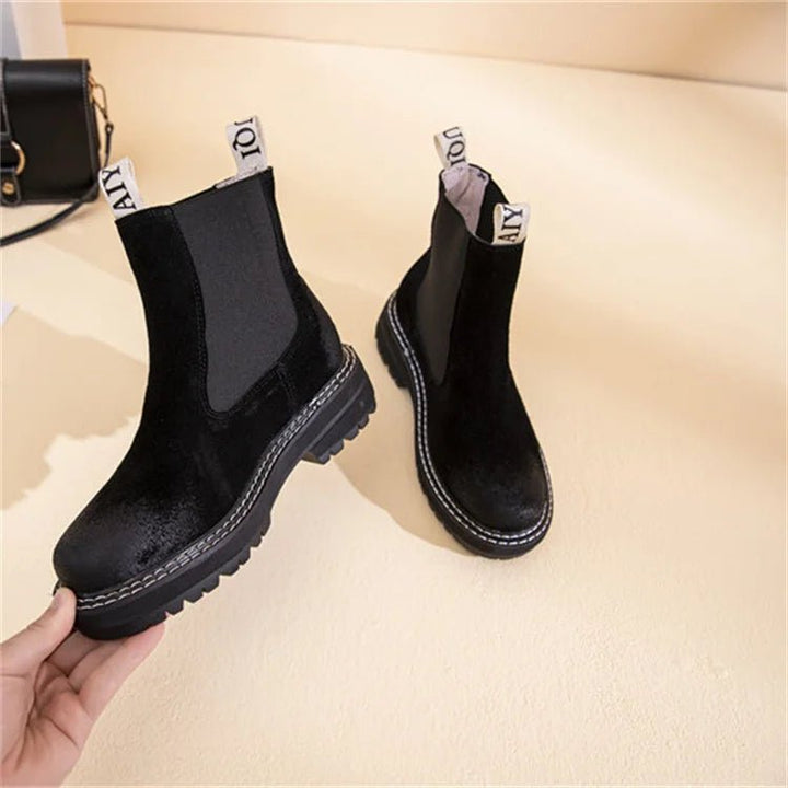 Women's Genuine Leather Chelsea Boots – Thick Sole Winter Ankle Martin Boots - VeauBeauty