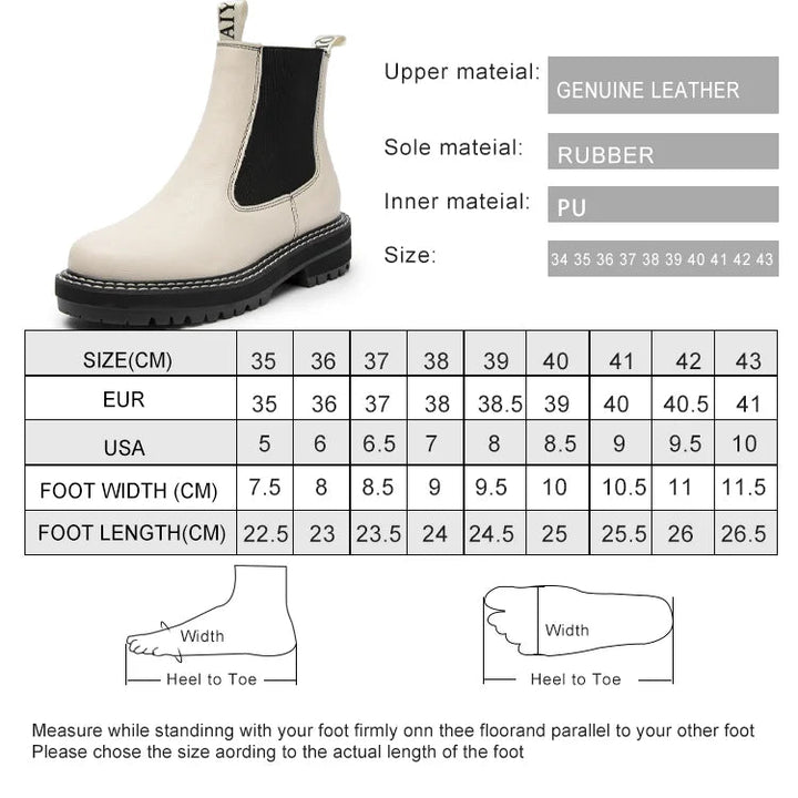 Women's Genuine Leather Chelsea Boots – Thick Sole Winter Ankle Martin Boots - VeauBeauty