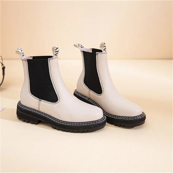 Women's Genuine Leather Chelsea Boots – Thick Sole Winter Ankle Martin Boots - VeauBeauty