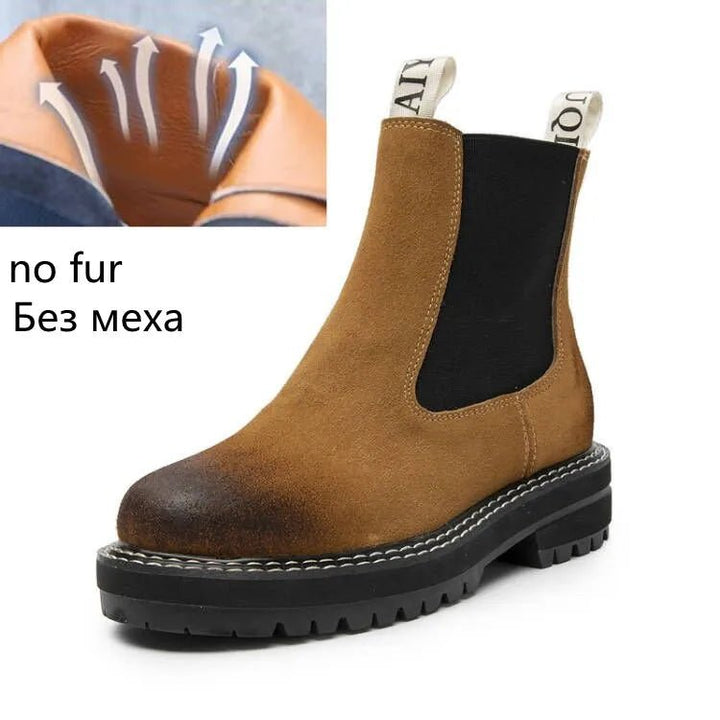 Women's Genuine Leather Chelsea Boots – Thick Sole Winter Ankle Martin Boots - VeauBeauty