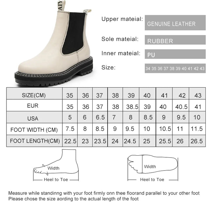 Women's Genuine Leather Chelsea Boots – Thick Sole Winter Ankle Martin Boots - VeauBeauty