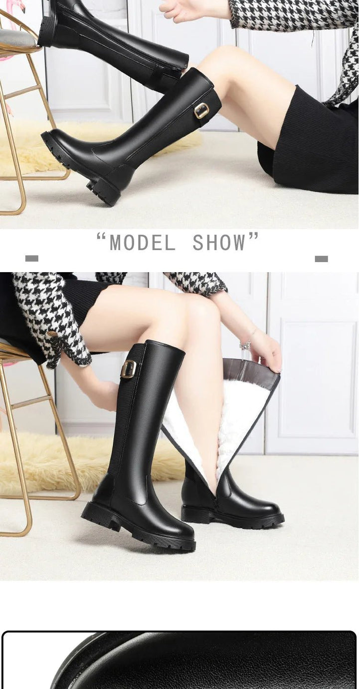 Women's Genuine Leather Knee - High Winter Boots with Wool Lining - Sizes 35–42 - VeauBeauty