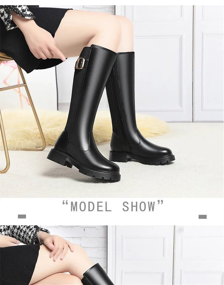 Women's Genuine Leather Knee - High Winter Boots with Wool Lining - Sizes 35–42 - VeauBeauty