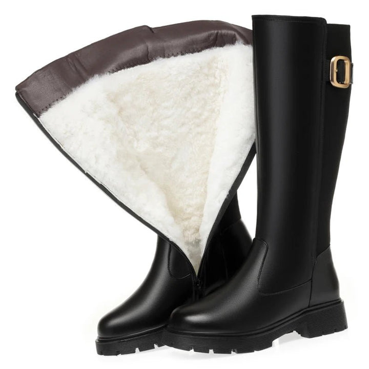 Women's Genuine Leather Knee - High Winter Boots with Wool Lining - Sizes 35–42 - VeauBeauty